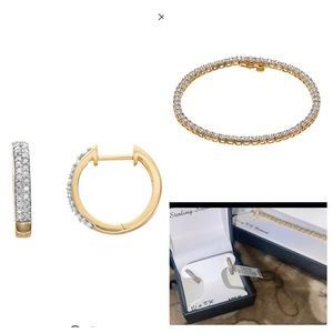 Diamond Tennis Bracelet with Matching Diamond Hoop Earrings